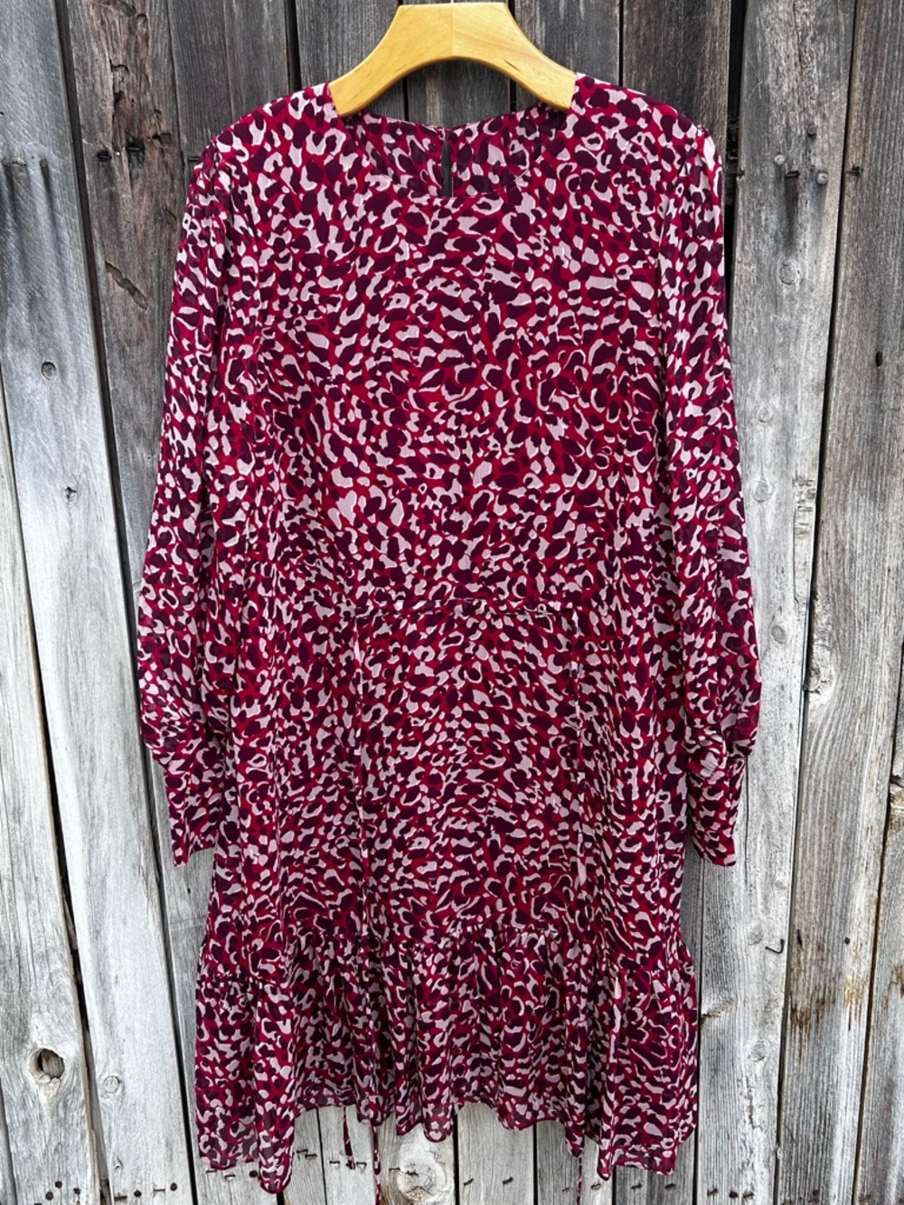 LK Bennett Damiell Animal Print Dress Chiffon Leopard Red Burgundy 12